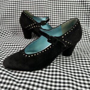 Thierry Rabotin Vintage Retro Designer Suede Heels Pumps Black Mary Jane EU 37